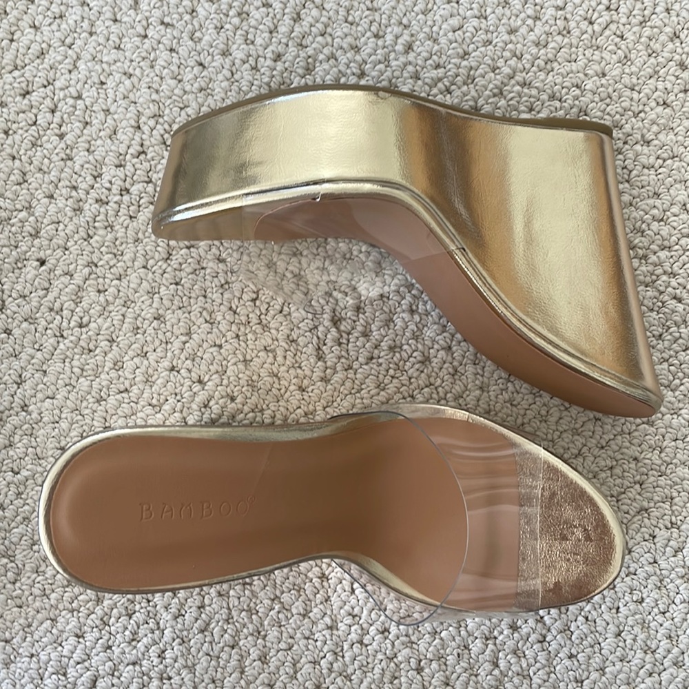 Bamboo Gold Wedge Sandals
